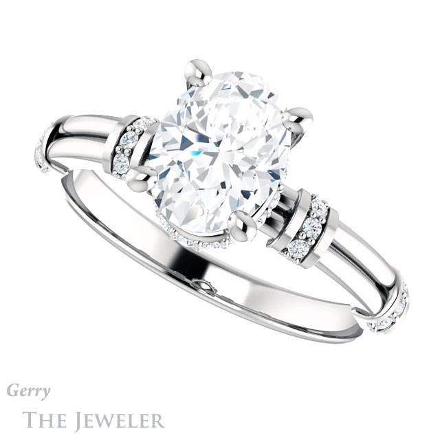 Oval Shaped Forever One Moissanite Engagement Ring #GTJ1036-oval-fo-w | Gerry The Jeweler Oval Shaped Forever One Moissanite Engagement Ring #GTJ1036-oval-fo-w