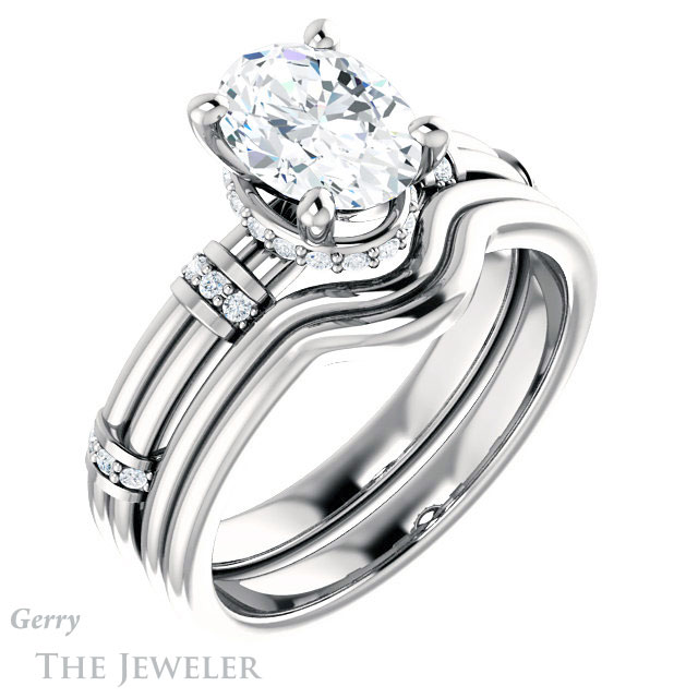 Oval Shaped Forever One Moissanite Engagement Ring #GTJ1036-oval-fo-w | Gerry The Jeweler Oval Shaped Forever One Moissanite Engagement Ring #GTJ1036-oval-fo-w