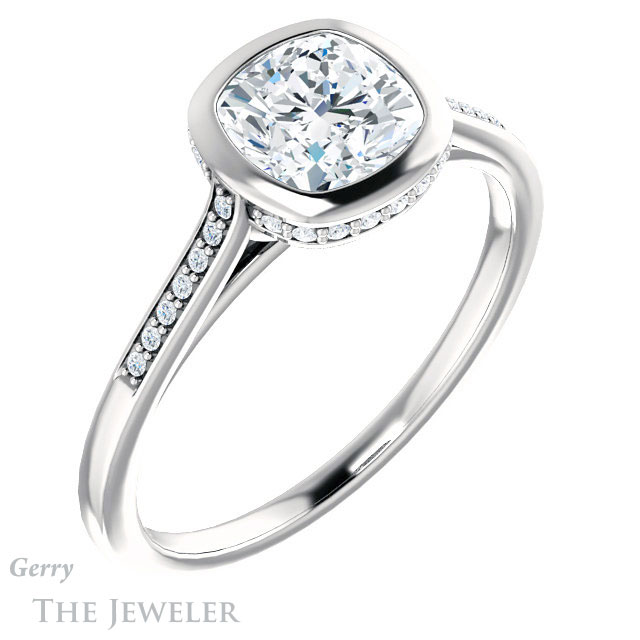 Cushion Cut Forever One Moissanite Engagement Ring #GTJ1037-cushion-fo-w 4 Cushion Cut Forever One Moissanite Engagement Ring #GTJ1037-cushion-fo-w