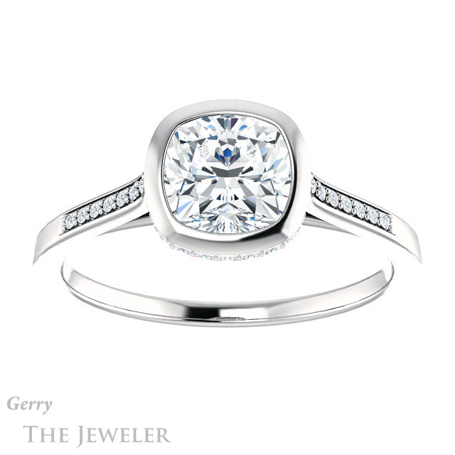 Cushion Cut Forever One Moissanite Engagement Ring #GTJ1037-cushion-fo-w 1 Cushion Cut Forever One Moissanite Engagement Ring #GTJ1037-cushion-fo-w