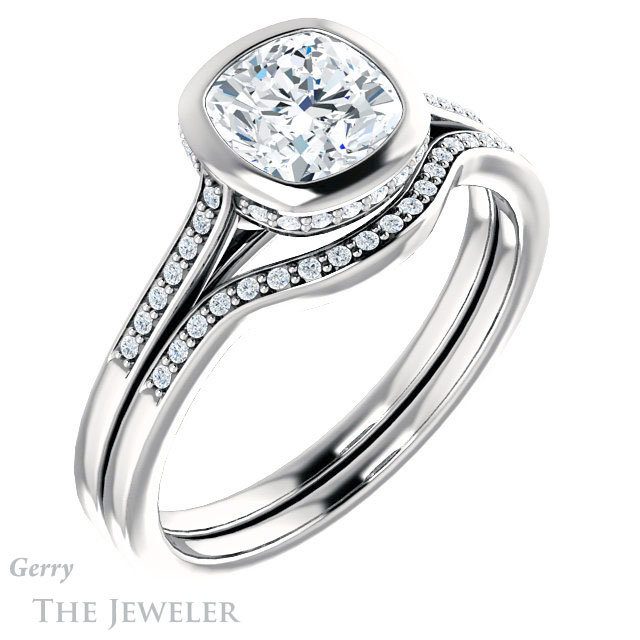 Cushion Cut Forever One Moissanite Engagement Ring #GTJ1037-cushion-fo-w 6 Cushion Cut Forever One Moissanite Engagement Ring #GTJ1037-cushion-fo-w