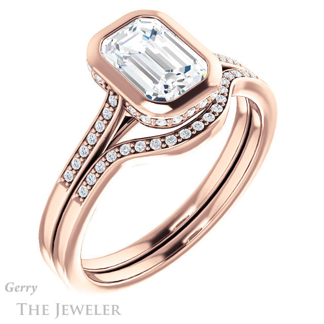 Emerald Cut Forever One Moissanite Engagement Ring #GTJ1037-emerald-fb-r 6 Emerald Cut Forever Brilliant Moissanite Engagement Ring #GTJ1037-emerald-fb-r
