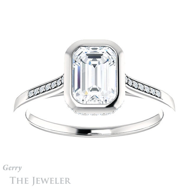 Emerald Cut Forever One Moissanite Engagement Ring #GTJ1037-emerald-fb-w 1 Emerald Cut Forever Brilliant Moissanite Engagement Ring #GTJ1037-emerald-fb-w
