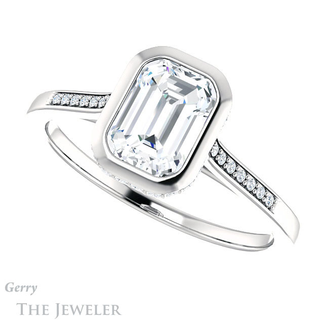 Emerald Cut Forever One Moissanite Engagement Ring #GTJ1037-emerald-fb-w 5 Emerald Cut Forever Brilliant Moissanite Engagement Ring #GTJ1037-emerald-fb-w