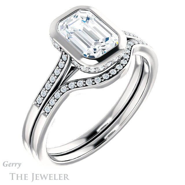 Emerald Cut Forever One Moissanite Engagement Ring #GTJ1037-emerald-fb-w 6 Emerald Cut Forever Brilliant Moissanite Engagement Ring #GTJ1037-emerald-fb-w