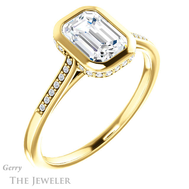 Emerald Cut Forever One Moissanite Engagement Ring #GTJ1037-emerald-fb-y 4 Emerald Cut Forever Brilliant Moissanite Engagement Ring #GTJ1037-emerald-fb-y