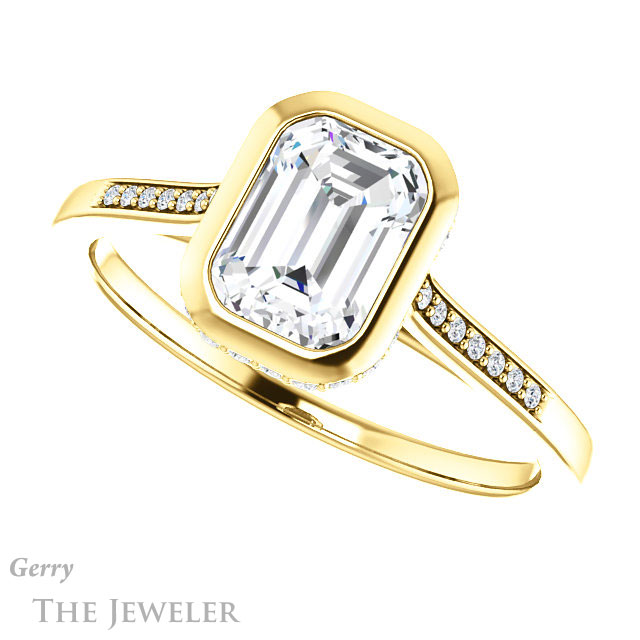 Emerald Cut Forever One Moissanite Engagement Ring #GTJ1037-emerald-fb-y 5 Emerald Cut Forever Brilliant Moissanite Engagement Ring #GTJ1037-emerald-fb-y