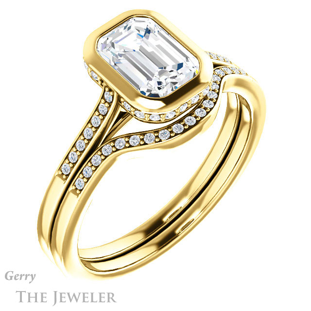 Emerald Cut Forever One Moissanite Engagement Ring #GTJ1037-emerald-fb-y 6 Emerald Cut Forever Brilliant Moissanite Engagement Ring #GTJ1037-emerald-fb-y