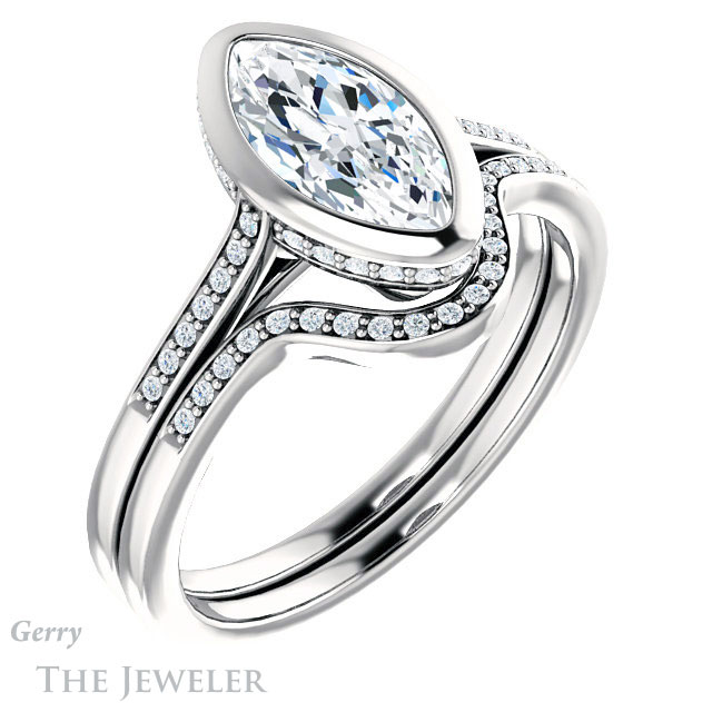 Marquise Cut Forever One Moissanite Engagement Ring #GTJ1037-marquise-fb-w 6 Marquise Cut Forever Brilliant Moissanite Engagement Ring #GTJ1037-marquise-fb-w
