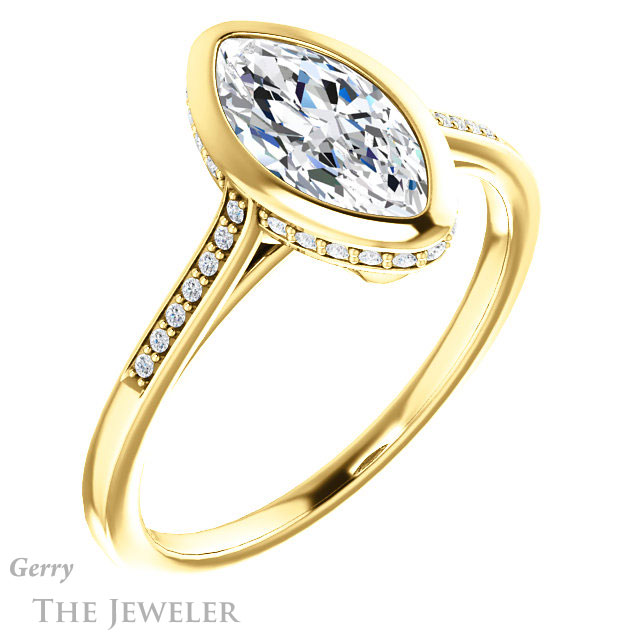 Marquise Cut Forever One Moissanite Engagement Ring #GTJ1037-marquise-fb-y 4 Marquise Cut Forever Brilliant Moissanite Engagement Ring #GTJ1037-marquise-fb-y