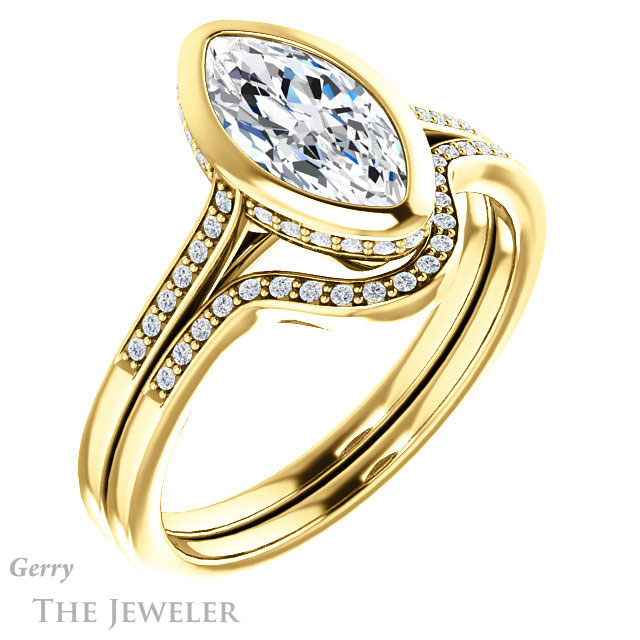 Marquise Cut Forever One Moissanite Engagement Ring #GTJ1037-marquise-fb-y 6 Marquise Cut Forever Brilliant Moissanite Engagement Ring #GTJ1037-marquise-fb-y