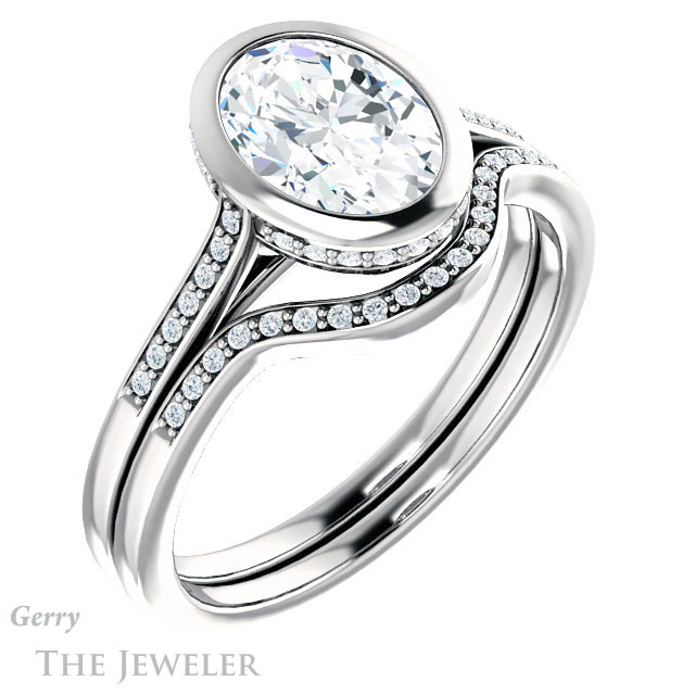 Oval Shaped Forever One Moissanite Engagement Ring #GTJ1037-oval-fo-w 6 Oval Shaped Forever One Moissanite Engagement Ring #GTJ1037-oval-fo-w