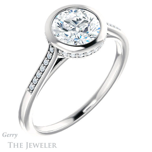 Round Cut Forever One Moissanite Engagement Ring #GTJ1037-round-fo-w 4 Round Cut Forever One Moissanite Engagement Ring #GTJ1037-round-fo-w