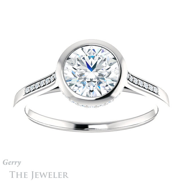 Round Cut Forever One Moissanite Engagement Ring #GTJ1037-round-fo-w