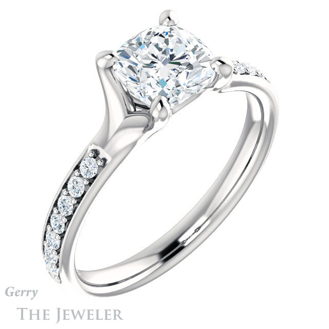 Cushion Cut Forever One Moissanite Engagement Ring #GTJ1039-cushion-fo-w 4 Cushion Cut Forever One Moissanite Engagement Ring #GTJ1039-cushion-fo-w