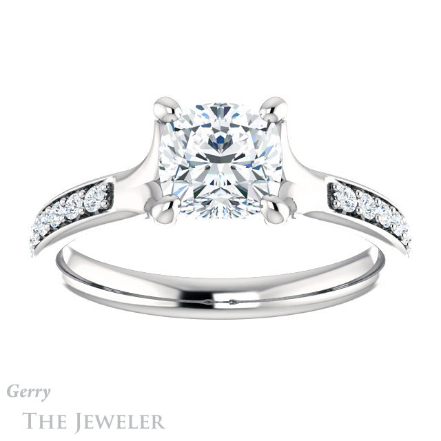 Cushion Cut Forever One Moissanite Engagement Ring #GTJ1039-cushion-fo-w