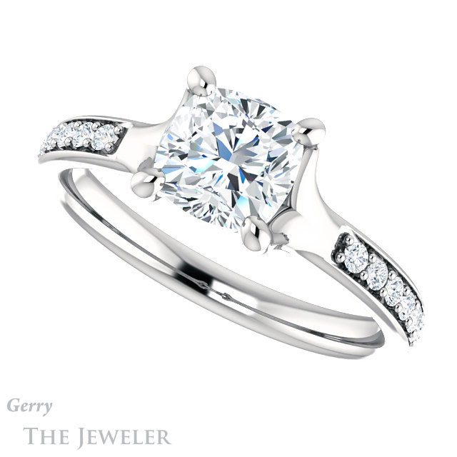Cushion Cut Forever One Moissanite Engagement Ring #GTJ1039-cushion-fo-w 5 Cushion Cut Forever One Moissanite Engagement Ring #GTJ1039-cushion-fo-w