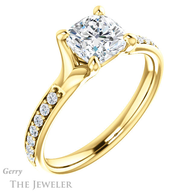 Cushion Cut Forever One Moissanite Engagement Ring #GTJ1039-cushion-fo-y 4 Cushion Cut Forever One Moissanite Engagement Ring #GTJ1039-cushion-fo-y