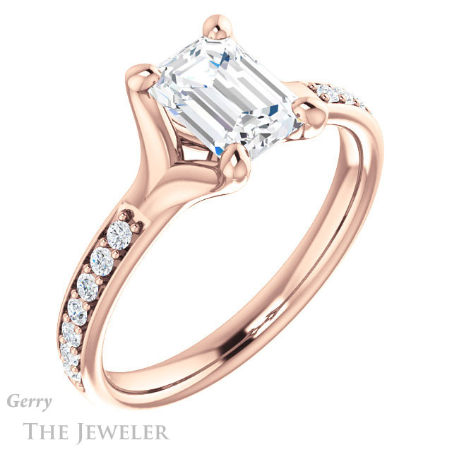 Emerald Cut Forever One Moissanite Engagement Ring #GTJ1039-emerald-fb-r 4 Emerald Cut Forever Brilliant Moissanite Engagement Ring #GTJ1039-emerald-fb-r