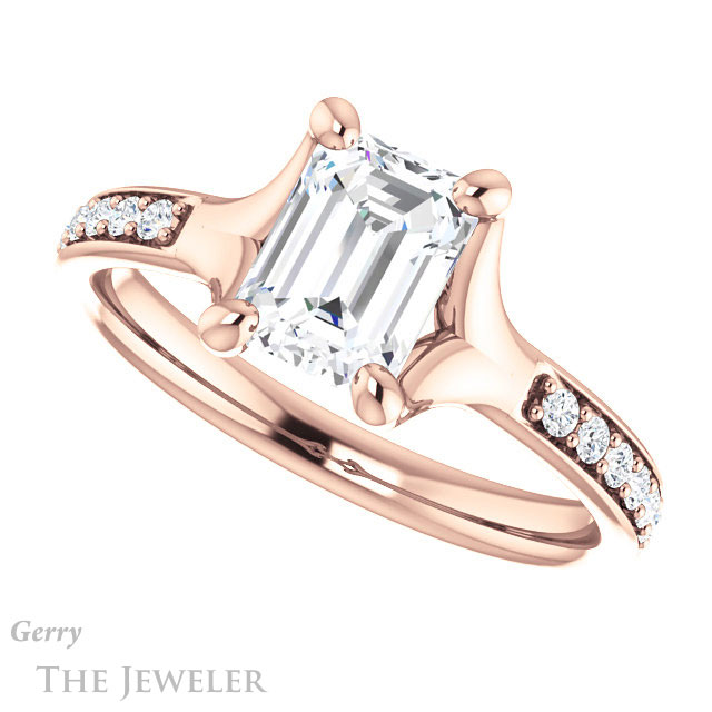 Emerald Cut Forever One Moissanite Engagement Ring #GTJ1039-emerald-fb-r 5 Emerald Cut Forever Brilliant Moissanite Engagement Ring #GTJ1039-emerald-fb-r