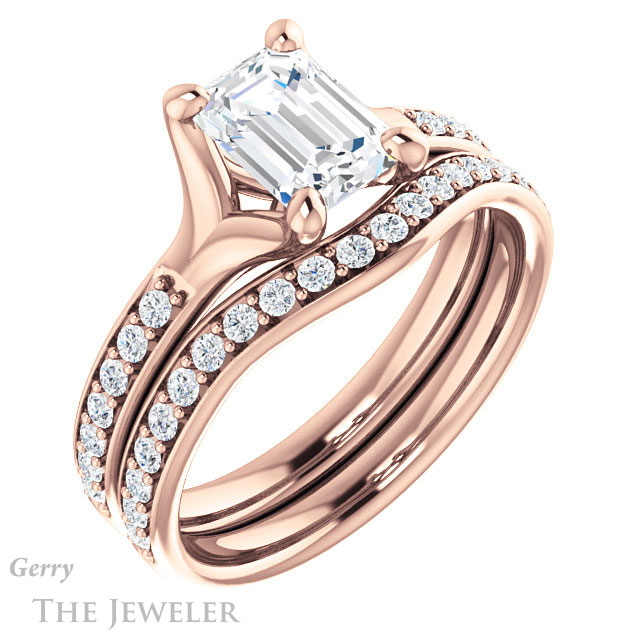 Emerald Cut Forever One Moissanite Engagement Ring #GTJ1039-emerald-fb-r 6 Emerald Cut Forever Brilliant Moissanite Engagement Ring #GTJ1039-emerald-fb-r