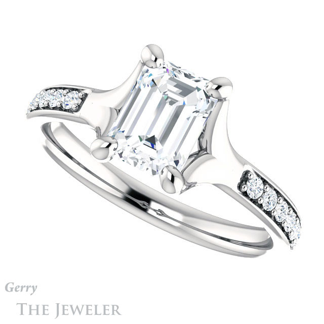 Emerald Cut Forever One Moissanite Engagement Ring #GTJ1039-emerald-fb-w 5 Emerald Cut Forever Brilliant Moissanite Engagement Ring #GTJ1039-emerald-fb-w