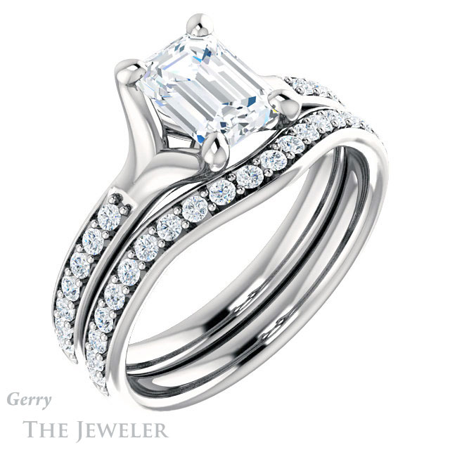 Emerald Cut Forever One Moissanite Engagement Ring #GTJ1039-emerald-fb-w 6 Emerald Cut Forever Brilliant Moissanite Engagement Ring #GTJ1039-emerald-fb-w