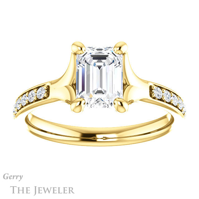 Emerald Cut Forever Brilliant Moissanite Engagement Ring #GTJ1039-emerald-fb-y