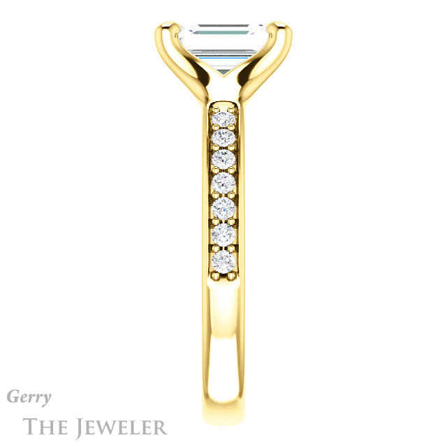 Emerald Cut Forever One Moissanite Engagement Ring #GTJ1039-emerald-fb-y 3 Emerald Cut Forever Brilliant Moissanite Engagement Ring #GTJ1039-emerald-fb-y