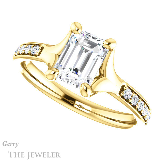 Emerald Cut Forever One Moissanite Engagement Ring #GTJ1039-emerald-fb-y 5 Emerald Cut Forever Brilliant Moissanite Engagement Ring #GTJ1039-emerald-fb-y