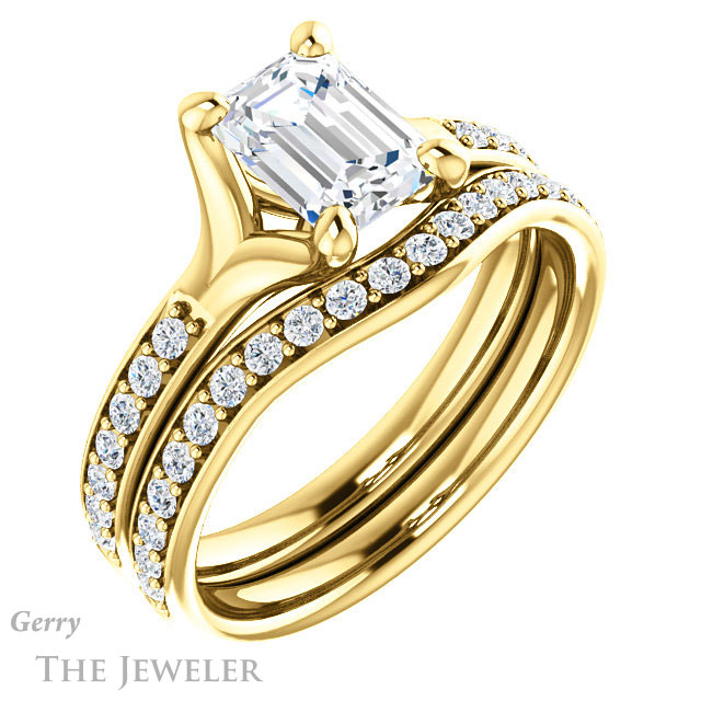 Emerald Cut Forever One Moissanite Engagement Ring #GTJ1039-emerald-fb-y 6 Emerald Cut Forever Brilliant Moissanite Engagement Ring #GTJ1039-emerald-fb-y