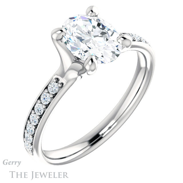 Oval Shaped Forever One Moissanite Engagement Ring #GTJ1039-oval-fo-w 4 Oval Shaped Forever One Moissanite Engagement Ring #GTJ1039-oval-fo-w