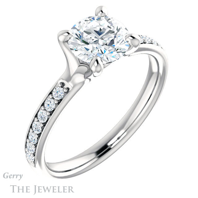 Round Cut Forever One Moissanite Engagement Ring #GTJ1039-round-fo-w 4 Round Cut Forever One Moissanite Engagement Ring #GTJ1039-round-fo-w