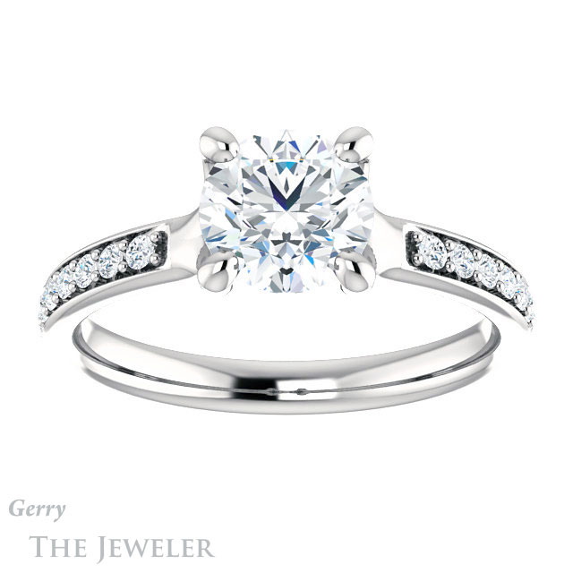 Round Cut Forever One Moissanite Engagement Ring #GTJ1039-round-fo-w