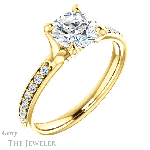 Round Cut Forever One Moissanite Engagement Ring #GTJ1039-round-fo-y 4 Round Cut Forever One Moissanite Engagement Ring #GTJ1039-round-fo-y