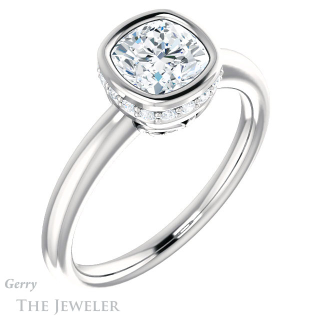 Cushion Cut Forever One Moissanite Engagement Ring #GTJ1040-cushion-fo-w 4 Cushion Cut Forever One Moissanite Engagement Ring #GTJ1040-cushion-fo-w