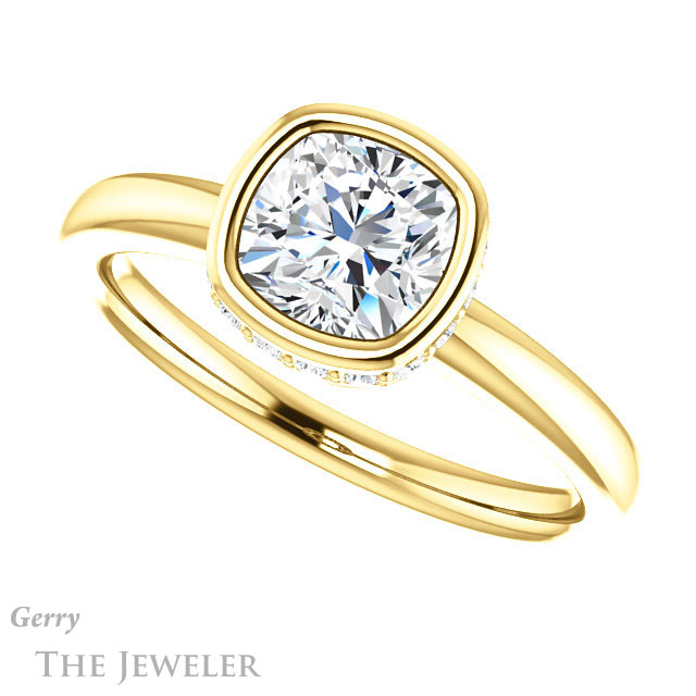 Cushion Cut Forever One Moissanite Engagement Ring #GTJ1040-cushion-fo-y