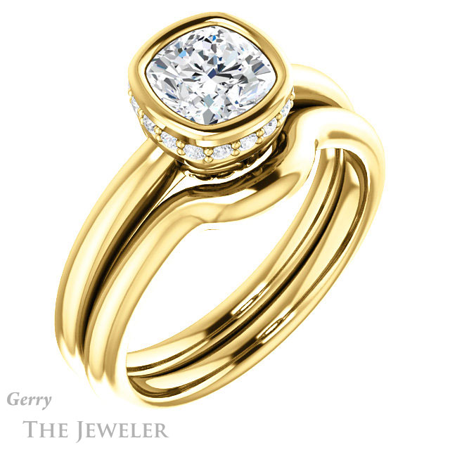 Cushion Cut Forever One Moissanite Engagement Ring #GTJ1040-cushion-fo-y
