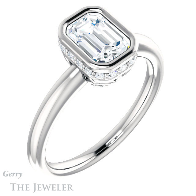 Emerald Cut Forever One Moissanite Engagement Ring #GTJ1040-emerald-fb-w 4 Emerald Cut Forever Brilliant Moissanite Engagement Ring #GTJ1040-emerald-fb-w