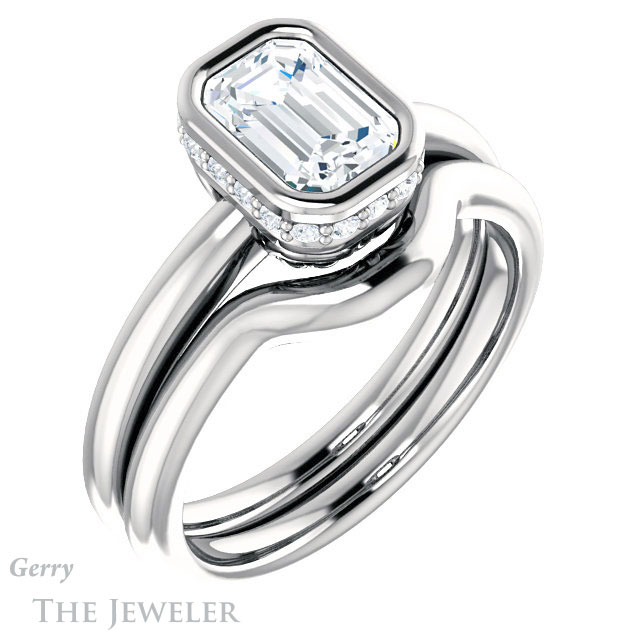Emerald Cut Forever One Moissanite Engagement Ring #GTJ1040-emerald-fb-w 6 Emerald Cut Forever Brilliant Moissanite Engagement Ring #GTJ1040-emerald-fb-w