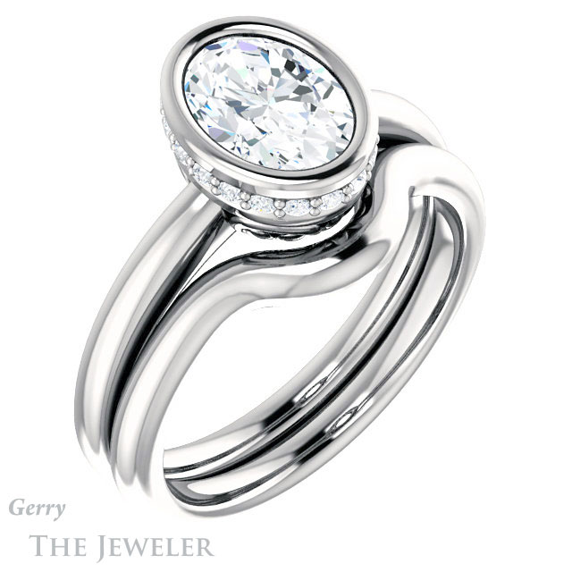 Oval Shaped Forever One Moissanite Engagement Ring #GTJ1040-oval-fo-w 6 Oval Shaped Forever One Moissanite Engagement Ring #GTJ1040-oval-fo-w