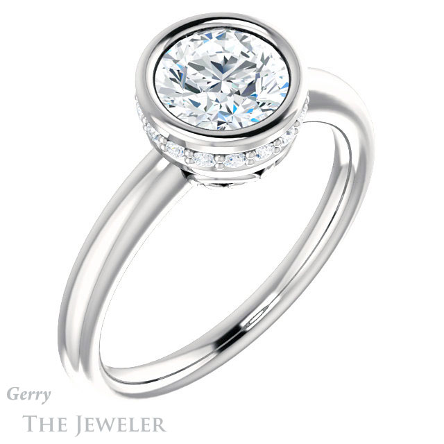 Round Cut Forever One Moissanite Engagement Ring #GTJ1040-round-fo-w