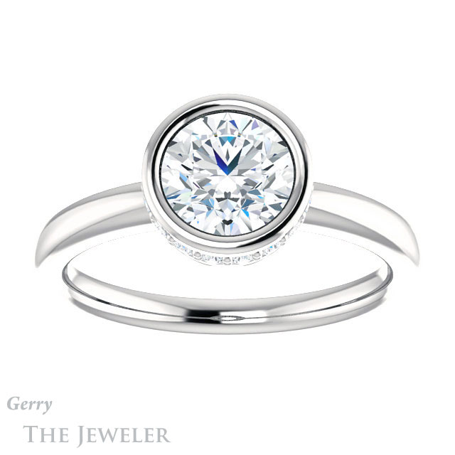 Round Cut Forever One Moissanite Engagement Ring #GTJ1040-round-fo-w