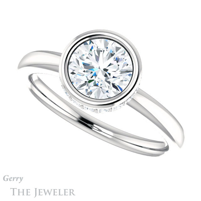 Round Cut Forever One Moissanite Engagement Ring #GTJ1040-round-fo-w