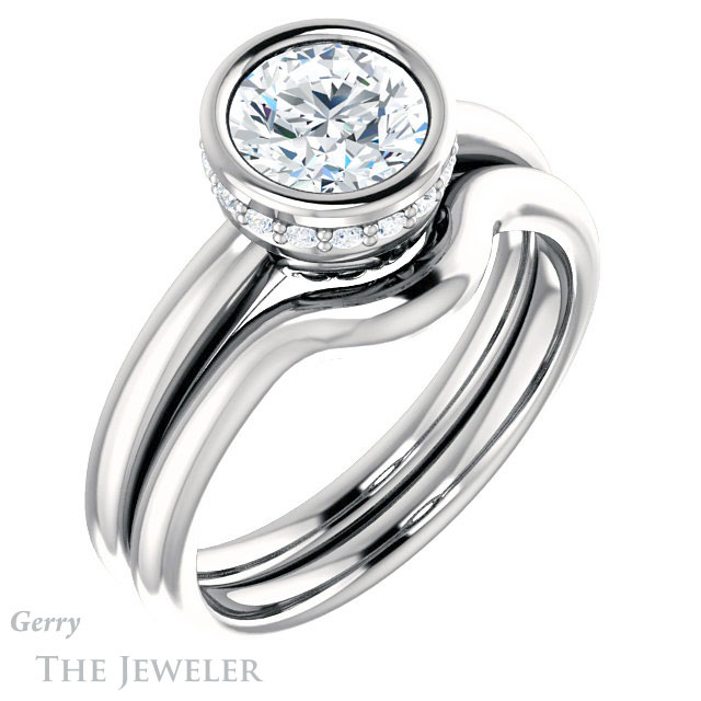 Round Cut Forever One Moissanite Engagement Ring #GTJ1040-round-fo-w