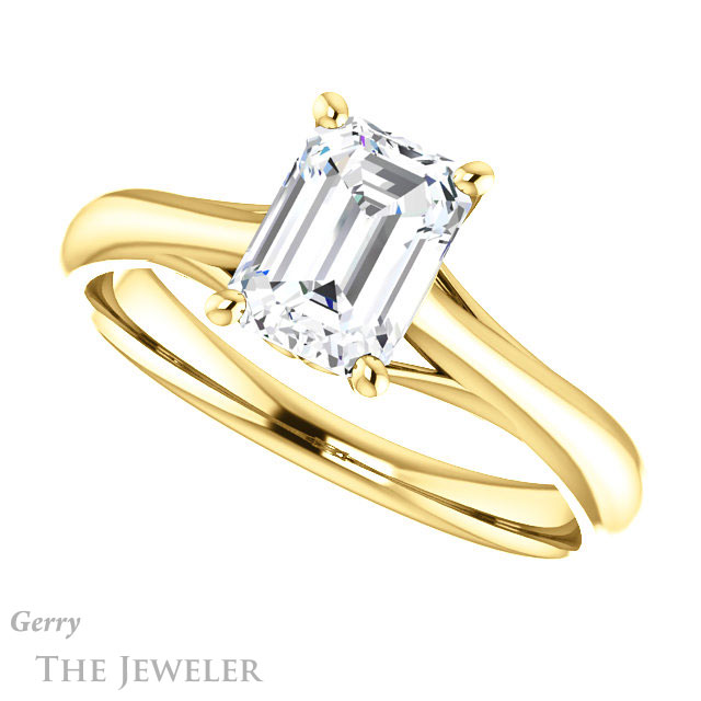 Emerald Cut Forever Brilliant Moissanite Engagement Ring #GTJ1042-emerald-fb-y