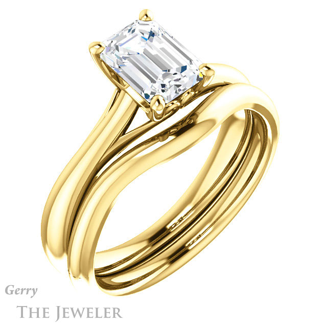 Emerald Cut Forever Brilliant Moissanite Engagement Ring #GTJ1042-emerald-fb-y
