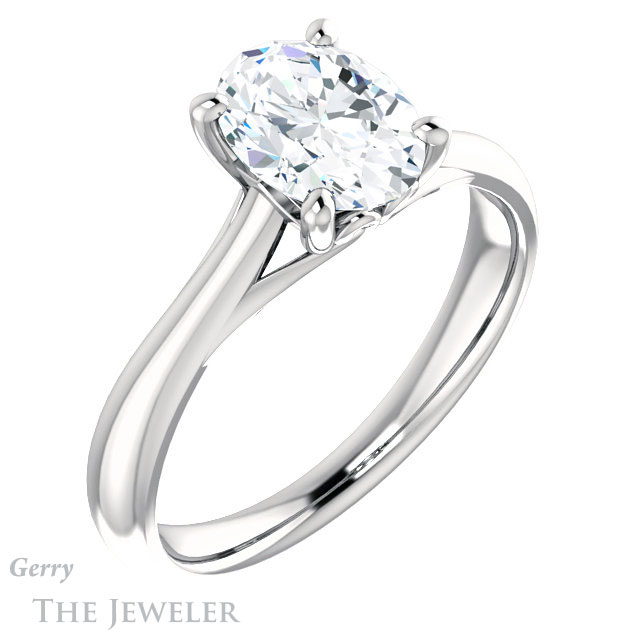 Oval Shaped Forever One Moissanite Engagement Ring #GTJ1042-oval-fo-w 4 Oval Shaped Forever One Moissanite Engagement Ring #GTJ1042-oval-fo-w