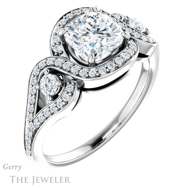 Cushion Cut Forever One Moissanite Engagement Ring #GTJ1044-cushion-fo-w