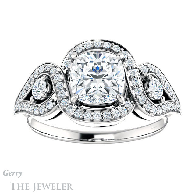 Cushion Cut Forever One Moissanite Engagement Ring #GTJ1044-cushion-fo-w